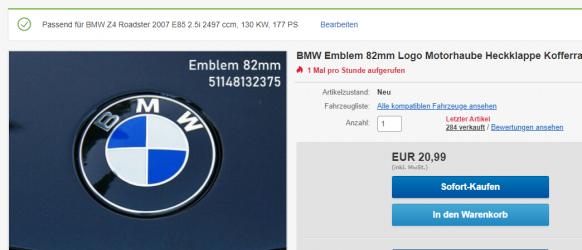 BMW Emblem für Heckklappe (kein Originalteil)   - Die  deutsche BMW Z Community.