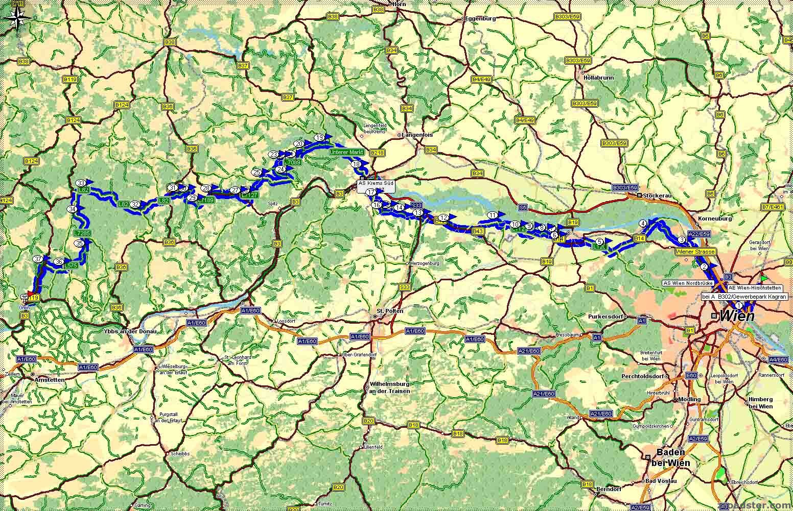 Route Sonnwendfahrt 06 von Wien bis Grein/Donau